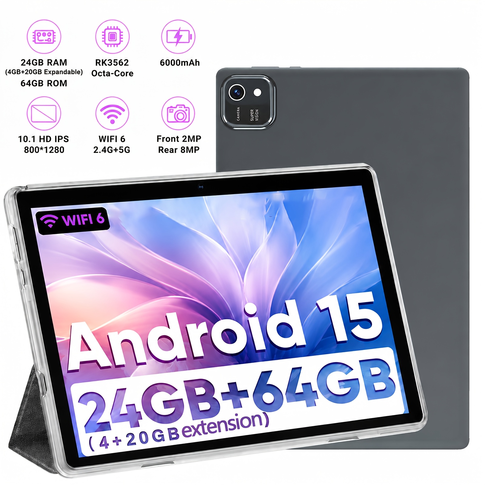 Ram Tablet Accessories - 10,1-Zoll 2-in-1 Android15 Tablet, 24GB RAM